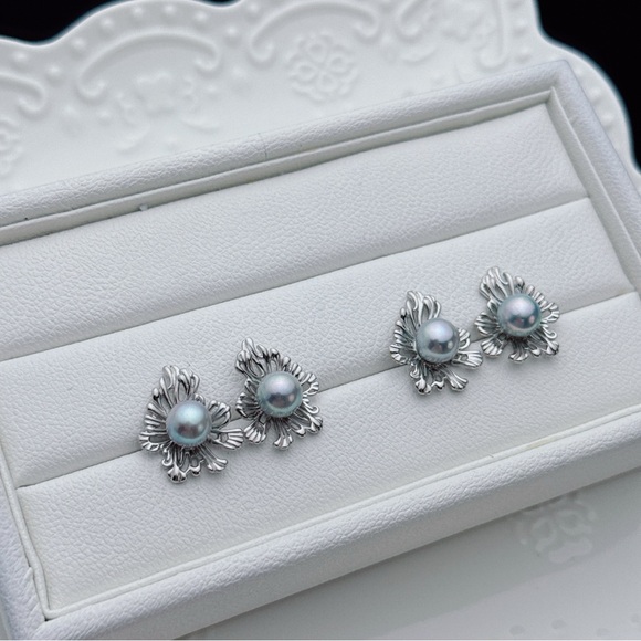 E242 S925 Handmade Akoya Sea Pearl Earrings - Picture 2 of 5